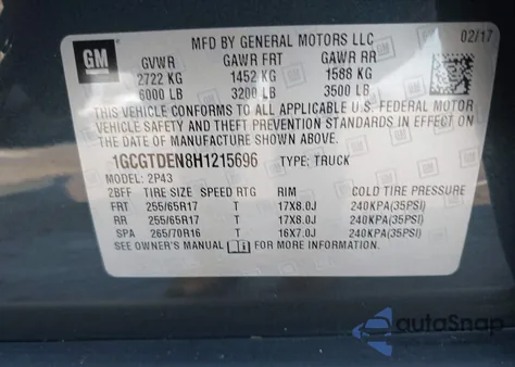 2017 Chevrolet Colorado Z71 из США, поврежденный, VIN 1GCGTDEN8H1215696